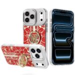 iPhone 18/17 Pro Splendid Glitter with Diamonds All Around Edges Ring Stand Case Cover Red