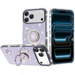 iPhone 18/17 Pro Max Splendid Glitter with Diamonds All Around Edges Ring Stand Case Purple